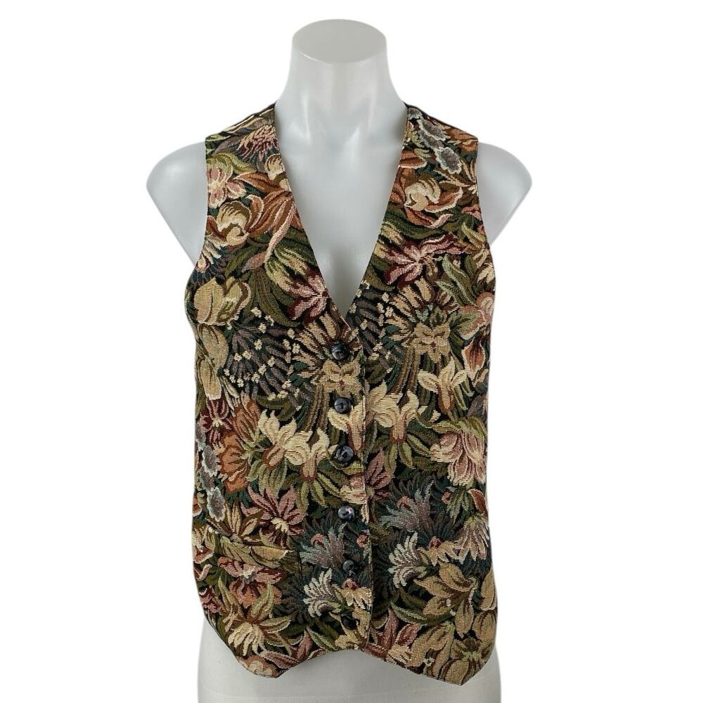 Vintage Pinnacle Multicolor Sleeveless Floral V Neck Button Up Vest Top Size S